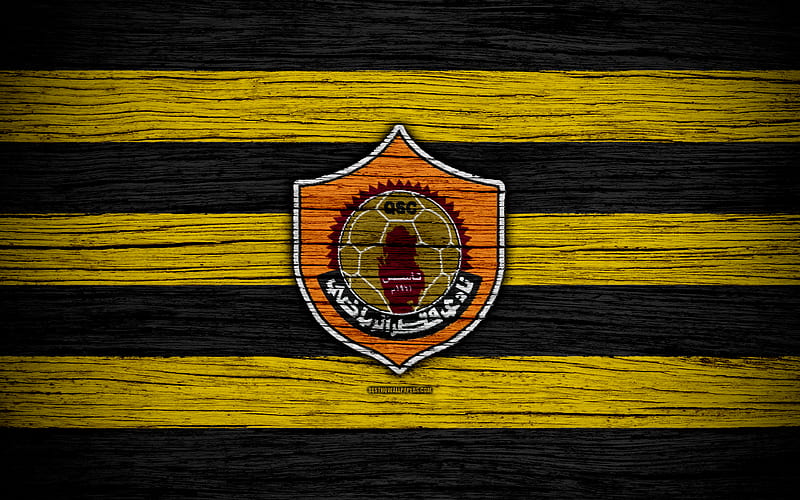Qatar SC FC logo, Qatar Stars League, soccer, football club, Qatar, Qatar SC, Doha, wooden texture, FC Qatar SC, HD wallpaper