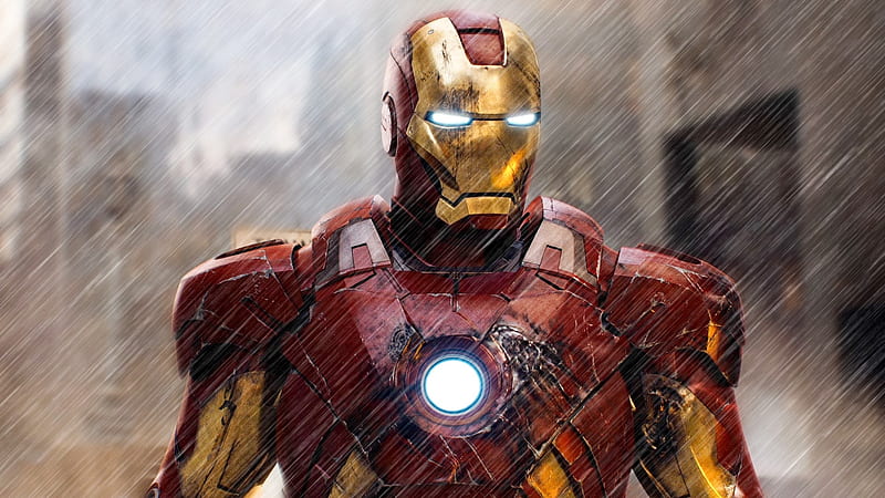 Iron Man, suit, movie, film, character, Tony Stark, raining, hero, actor, HD wallpaper