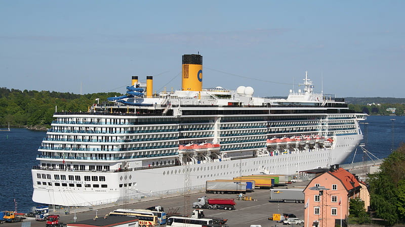 White Cruise Ship On Port Under Blue Sky Cruise Ship, HD wallpaper