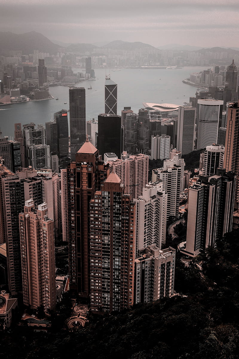 buildings, city, aerial view, architecture, metropolis, hong kong, HD phone wallpaper