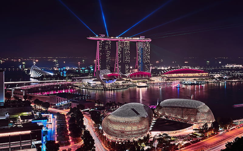 Marina Bay Sands, Singapore, night, bright lights, cityscape, megalopolises, Asia, HD wallpaper