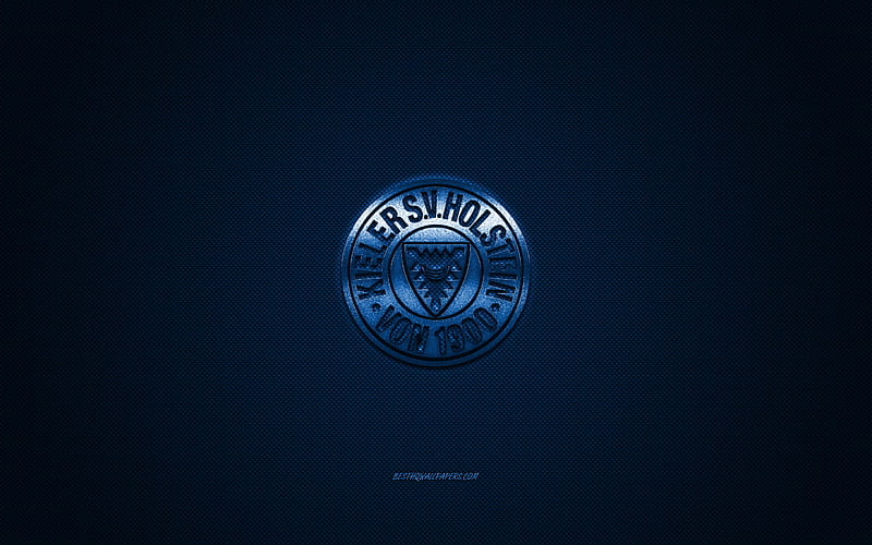 Holstein Kiel, German football club, Bundesliga 2, blue logo, blue carbon fiber background, football, Kiel, Germany, Holstein Kiel logo, HD wallpaper