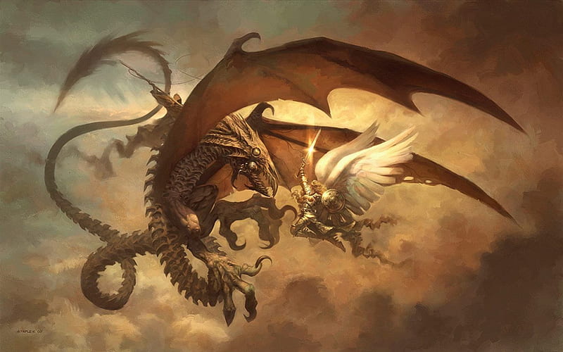 Dragon, epic, warrior, dark, HD wallpaper