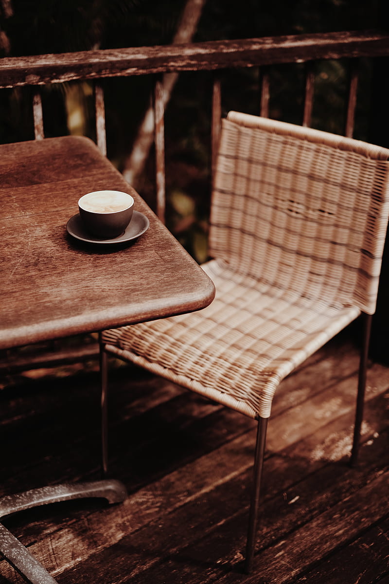 coffee, cup, table, chair, wooden, HD phone wallpaper
