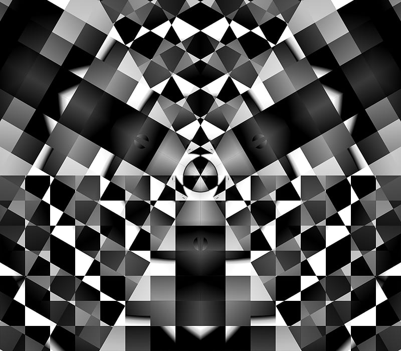 fractal, kaleidoscope, pattern, geometry, abstraction, black and white, HD wallpaper