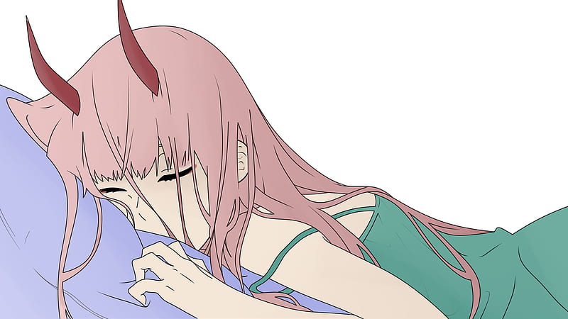 darling in the franxx zero two sleeping with green dress with white background anime, HD wallpaper