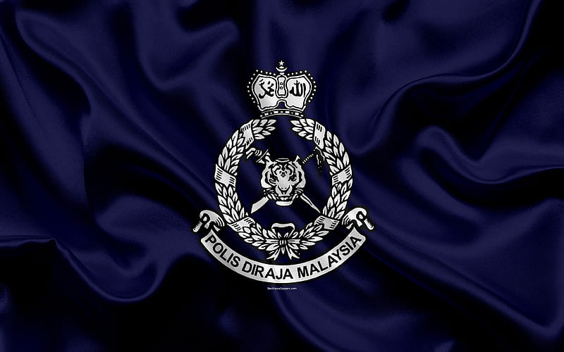 Royal Malaysian Police blue silk texture, coat of arms, PDRM, symbol, Malaysia, silk flag, HD wallpaper