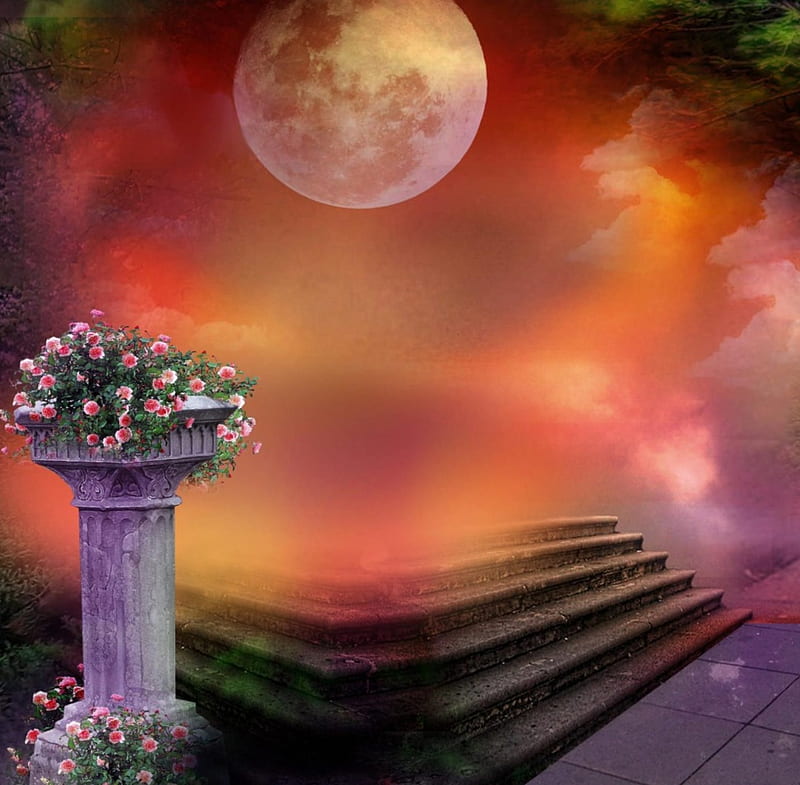Escaliersclairdelune, fantasy, moon, abstract, background, HD wallpaper |  Peakpx