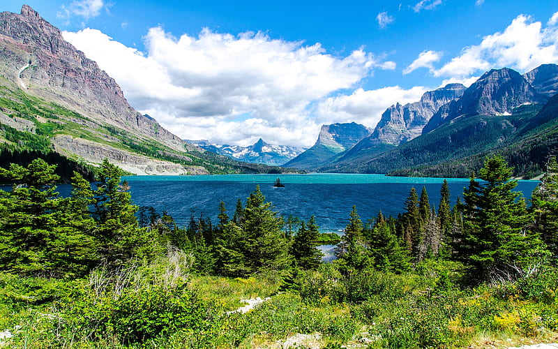 Saint Mary Lake Glacier National Park, national-park, nature, lake, HD wallpaper
