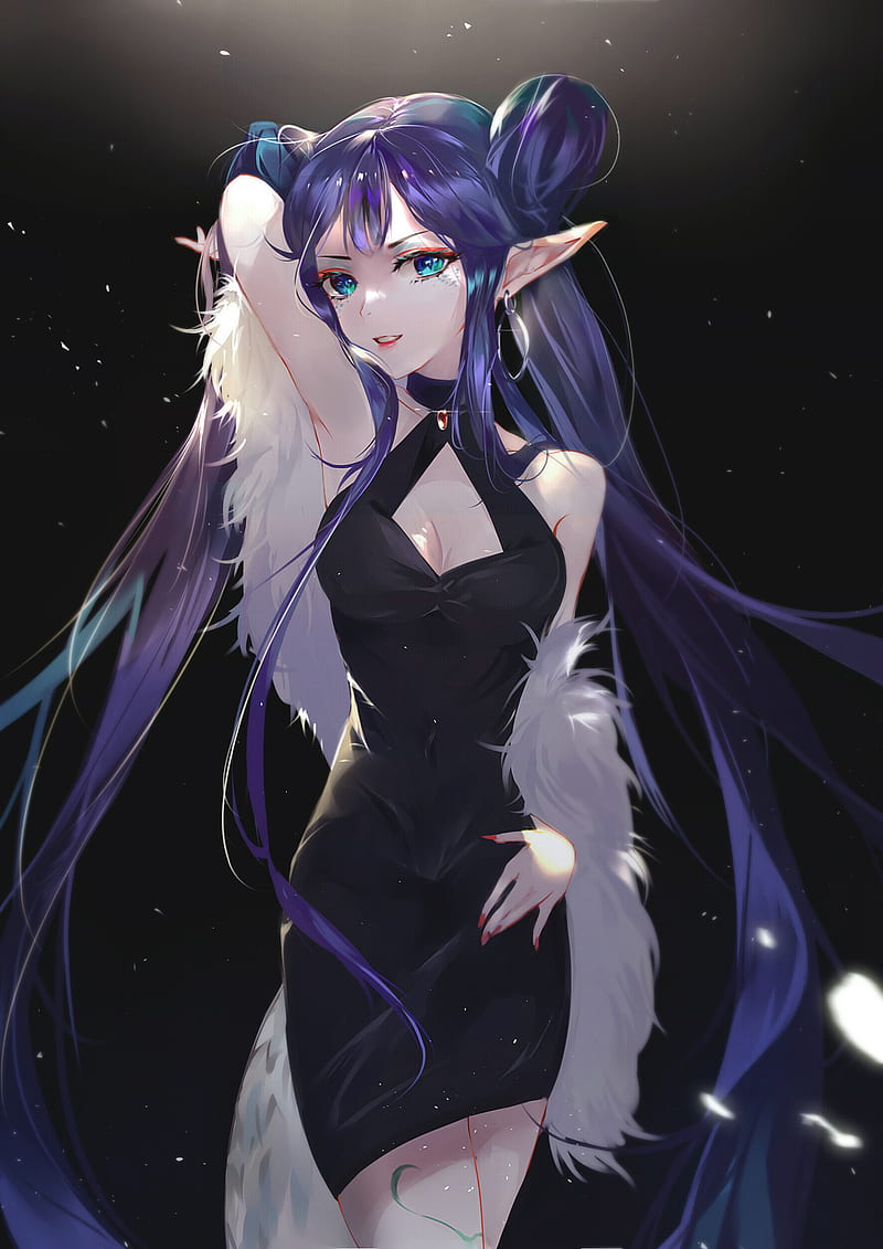 Wallpaper the dark background, anime, blue eyes, long hair