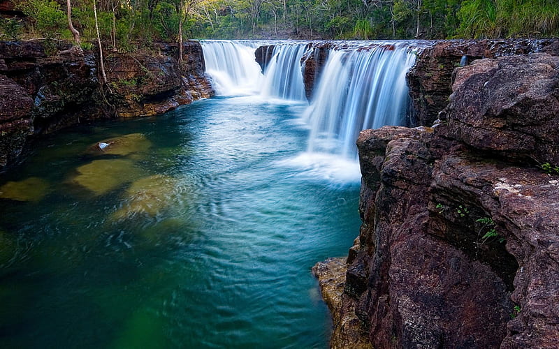 Small Waterfall, forest, nature, Waterfall, rock, HD wallpaper