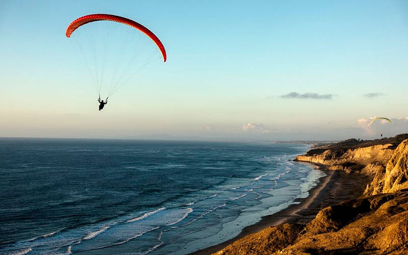 Paragliding in Portugal, Portugal, ocean, sky, coast, paraglider, HD wallpaper
