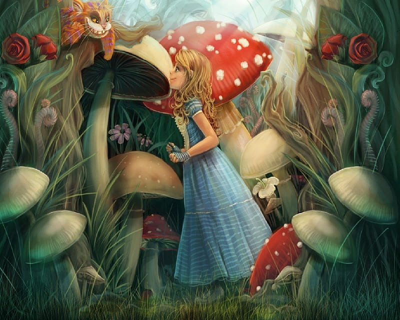 Alice's Adventures in Wonderland, Alice, Roses, Cheshire Cat, Mushrooms, HD  wallpaper | Peakpx