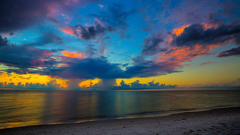 Beach During Sunset Under Blue Dusky Sky Nature, HD wallpaper