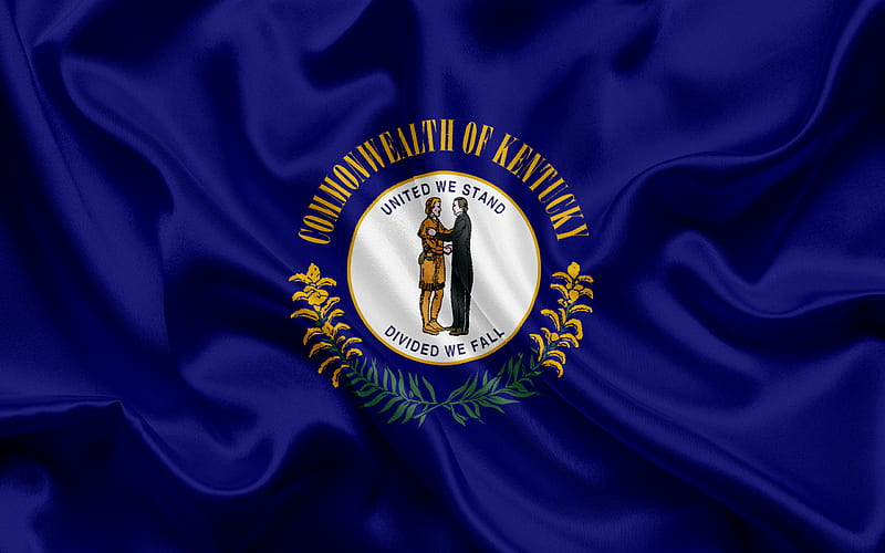 Kentucky flag, Commonwealth of Kentucky, flags of States of States, USA, blue silk, Kentucky coat of arms, HD wallpaper