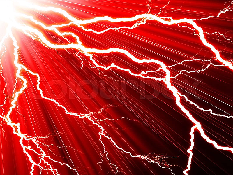 Electric flash of lightning on a red background, Red Electronic, HD wallpaper