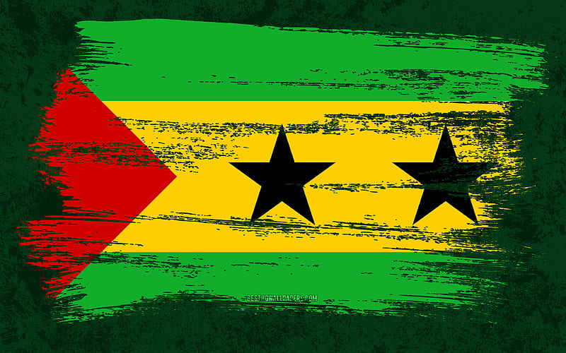 Flag of Sao Tome and Principe, grunge flags, African countries, national symbols, brush stroke, grunge art, Sao Tome and Principe flag, Africa, Sao Tome and Principe, HD wallpaper
