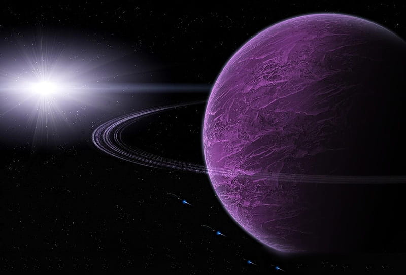 PURPLE PLANET FOR DEEJAI, rings, stars, purple, planet, space, HD wallpaper