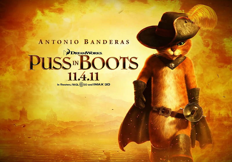 Puss in Boots , puss in boots, 3d, dreamworks, shrek, cartoon, cat, HD wallpaper