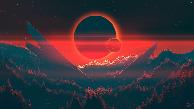 Pixels, eclipse, moon, space, sun, HD wallpaper
