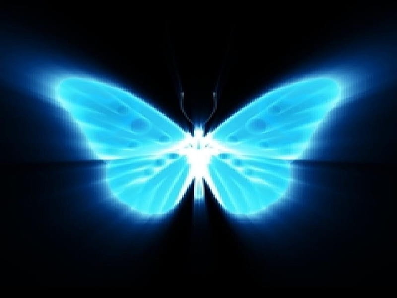 BLUE_NEON_BUTTERFLY, neon, 3d, wings, butterfly, HD wallpaper