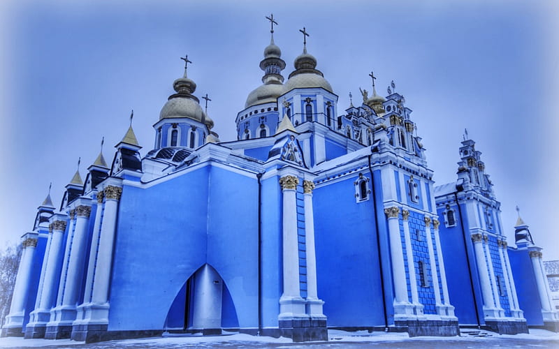 zing at st. michaels orthodox church r, columns, domes, zing, r, church, blue, HD wallpaper