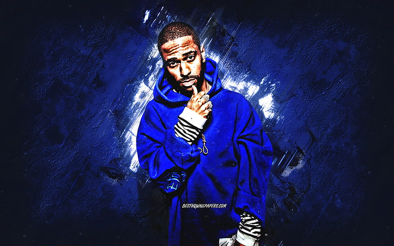Big Sean, American rapper, Sean Michael Leonard Anderson, portrait, blue stone background, creative art, HD wallpaper