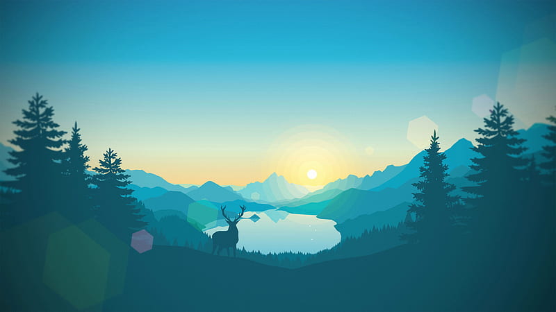 Nature animal, blue, hirsch, mountain, sky, sun, sunset, white, HD wallpaper