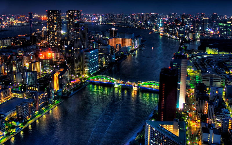 Tokyo, nightscapes, bridge, buildings, Asia, japan, cityscapes, HD wallpaper
