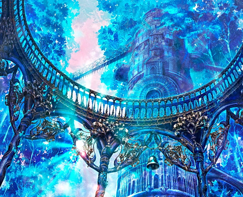 The gate, anime, foo midori, manga, bell, blue, HD wallpaper