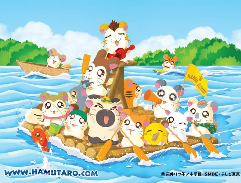 Rafting, Anime, Cartoon, River, Hamster, Hamtaro, HD wallpaper