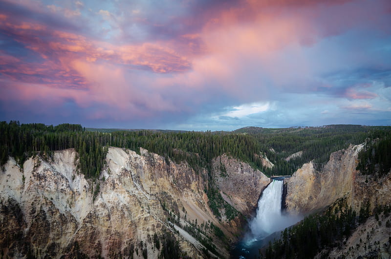 Morning At Lower Falls In Yellowstone National Park, yellowstone-national-park, national-park, nature, HD wallpaper