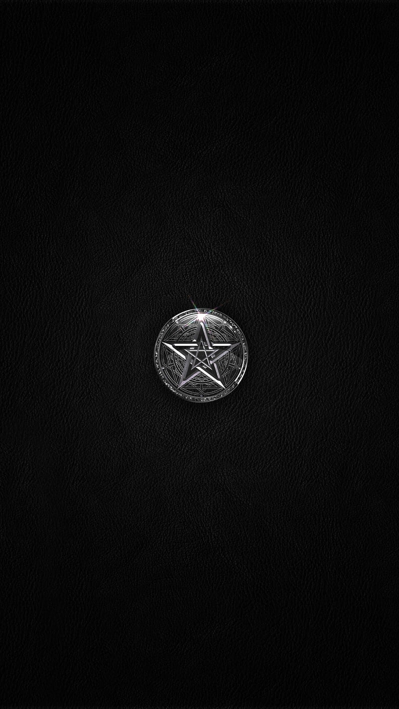 Pentagram 3d, black, dark, leather, occult, pentacle, phone, screen, simple, HD phone wallpaper