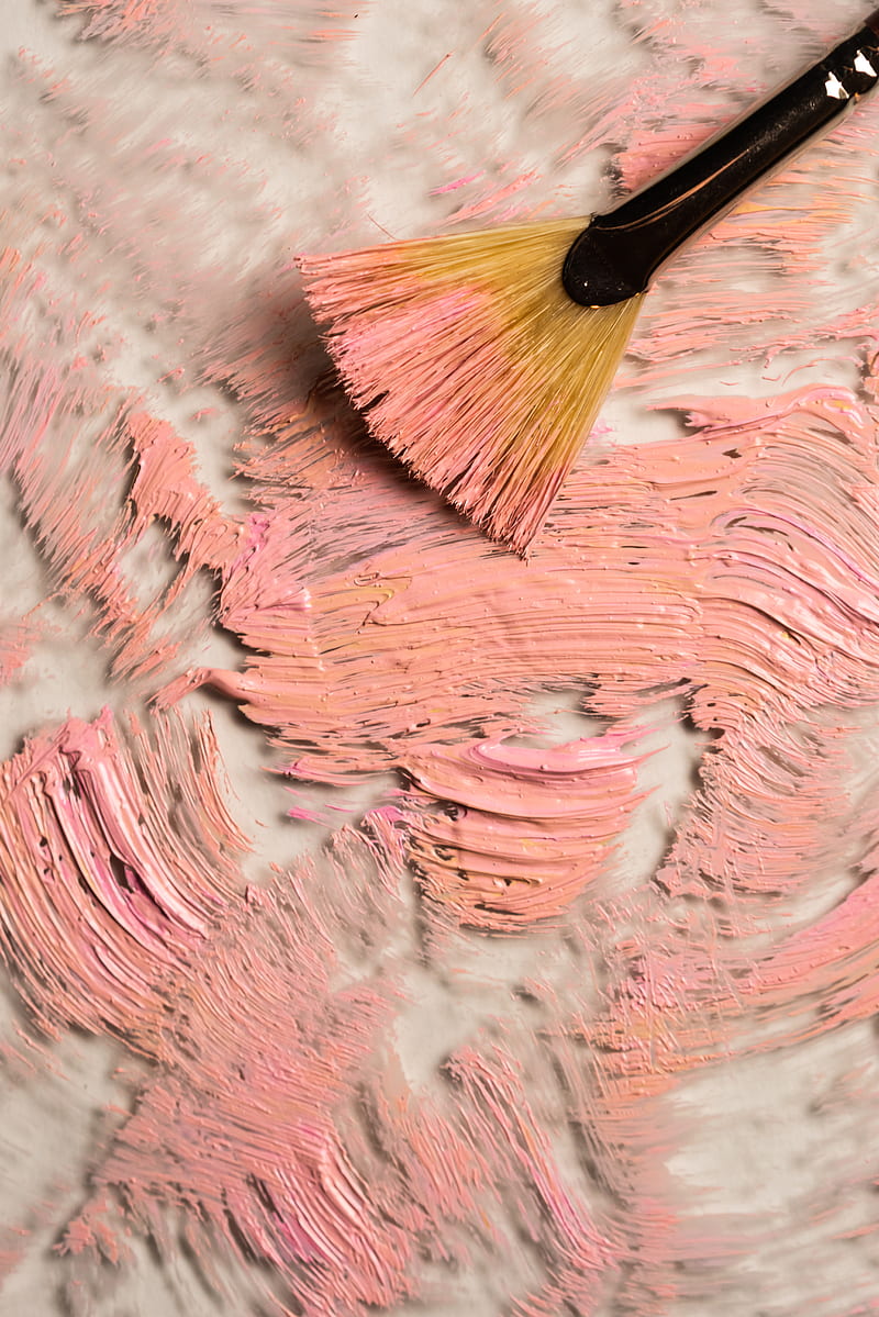 Brown Brush on Pink and White Paint, HD phone wallpaper