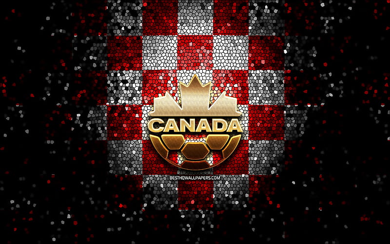 Canadian football team, glitter logo, CONCACAF, North America, red white checkered background, mosaic art, soccer, Canada National Football Team, CSA logo, football, Canada, HD wallpaper