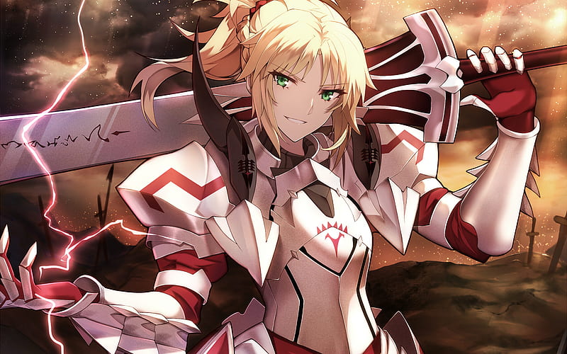 Saber of Red, sword, Saber, Fate Apocrypha, Mordred, Fate Grand Order, artwork, manga, Fate Series, TYPE-MOON, HD wallpaper