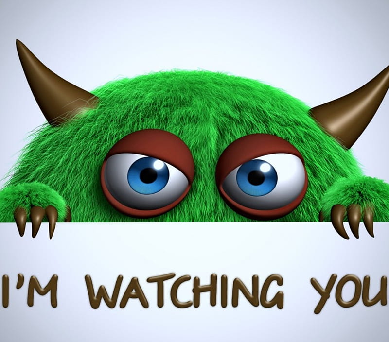 I'm Watching You, fuzzy, green, monster, funny, watching, HD wallpaper