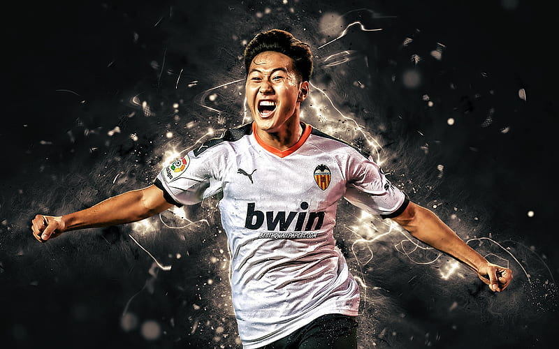 Lee Kang-in, 2019, Valencia CF, LaLiga, South Korean footballers, Midfielder, football, Kangin Lee, soccer, neon lights, Valencia FC, La Liga, HD wallpaper