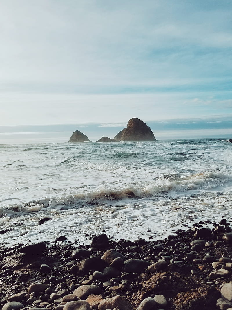 rocks, waves, beach, storm, HD phone wallpaper