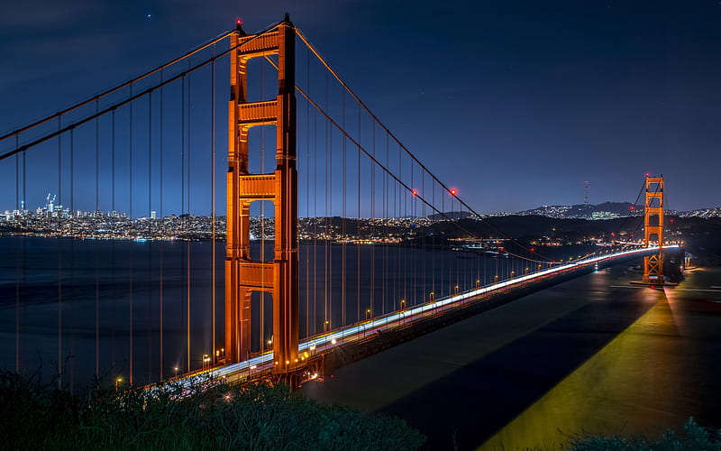 San Francisco, Golden Gate Bridge, California, landmark, red suspension bridge, San Francisco skyline, USA, HD wallpaper