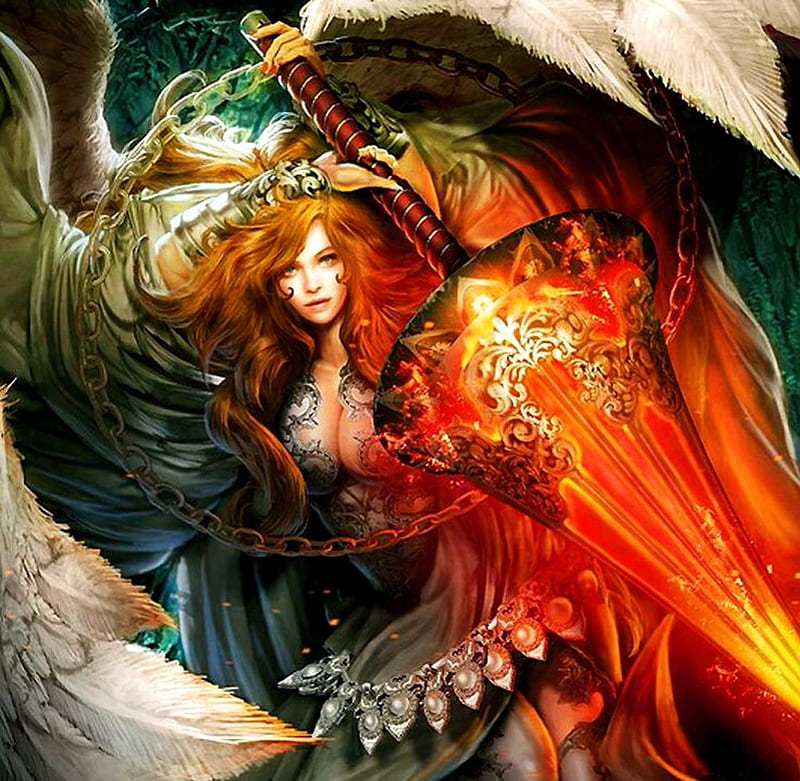 Dominion, fantasy, redhead, women, angel, HD wallpaper