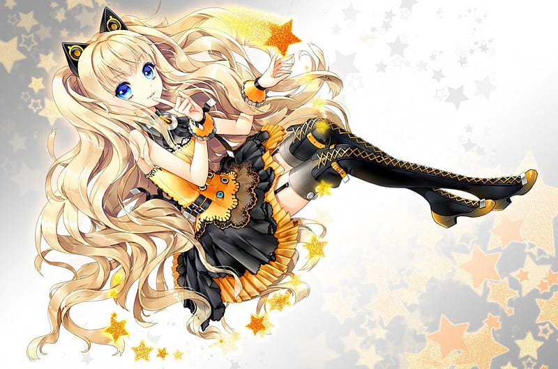 Anime, anime girls, long hair, blonde, red eyes, sword, thigh-highs,  weapon, HD phone wallpaper | Peakpx
