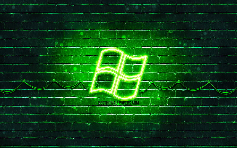 Windows green logo green brickwall, Windows logo, brands, Windows neon logo, Windows, HD wallpaper
