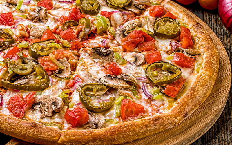 Pizza with mushrooms, fast food, great food, pizza, bakery products, HD wallpaper