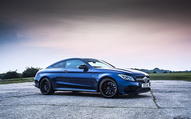 Mercedes-Benz C63S AMG, 2018, exterior, front view, blue sports coupe, tuning, new blue C63, German sports cars, Mercedes, HD wallpaper