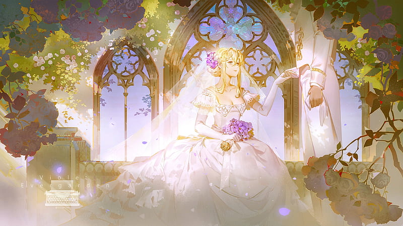 Violet Evergarden bride, violet evergarden, art, fantasy, st luthien, girl, saint luthien, bride, HD wallpaper