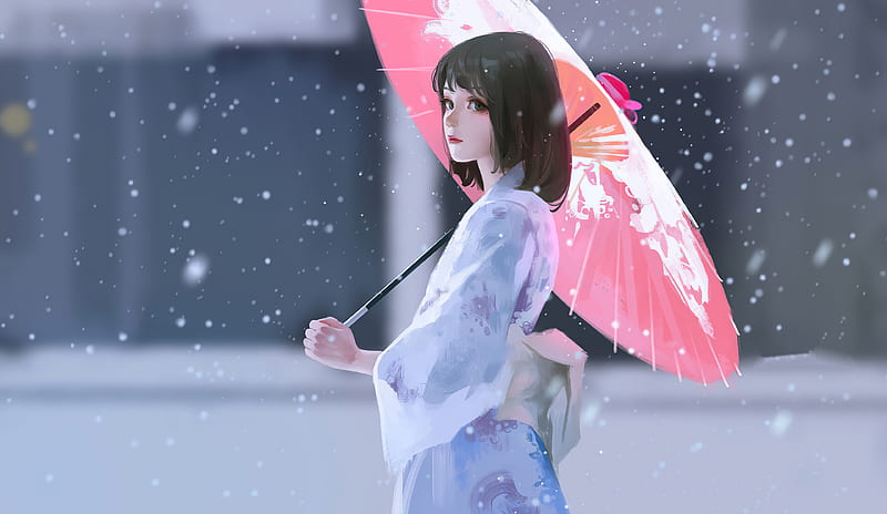 Girl Holding A Umbrella , artist, artwork, artstation, HD wallpaper