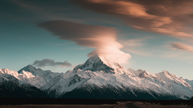 mountains, peak, clouds, snowy, landscape, HD wallpaper