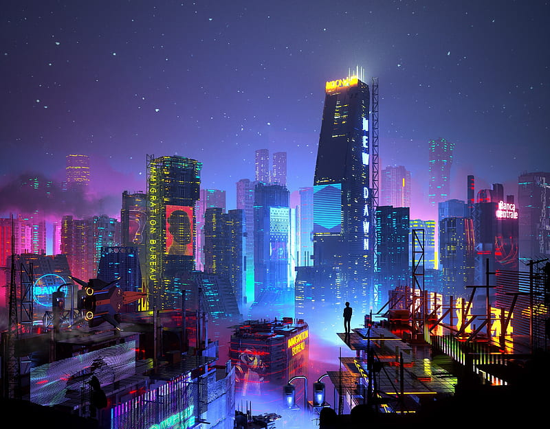 Future city, high towers, sci-fi, art, HD wallpaper