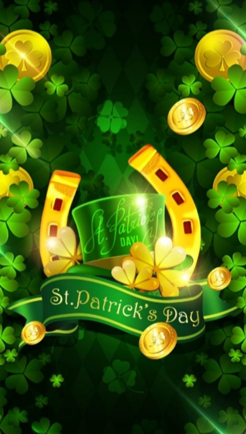 St Patty Gold Luck, clover, lucky, st patricks day, HD phone wallpaper